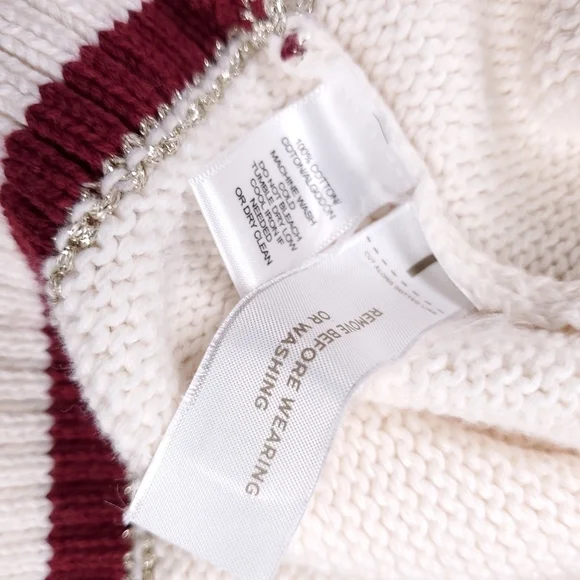 New Loft Cream Red Trim Gold Button Bell Sleeve Sweater Sz Xs - Picture 8 of 14